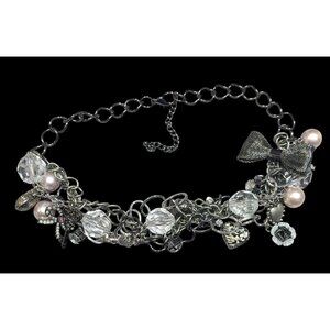 Coquette Glam Torsade Charm Silver Tone Necklace
